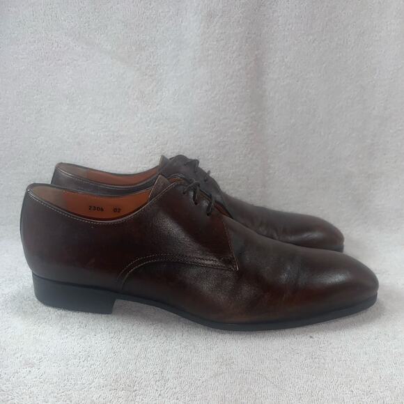 Santoni Oxford Shoes Men's 8.5 Brown Pebbled Leather Plain Toe Derby Dress 2306